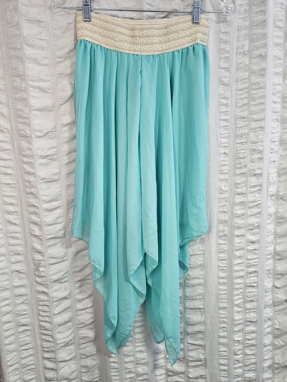 Women's Fairycore Handkerchief Hem Sheer Skirt Aqua with Cream Waistband  Rue21 - Picture 5 of 14